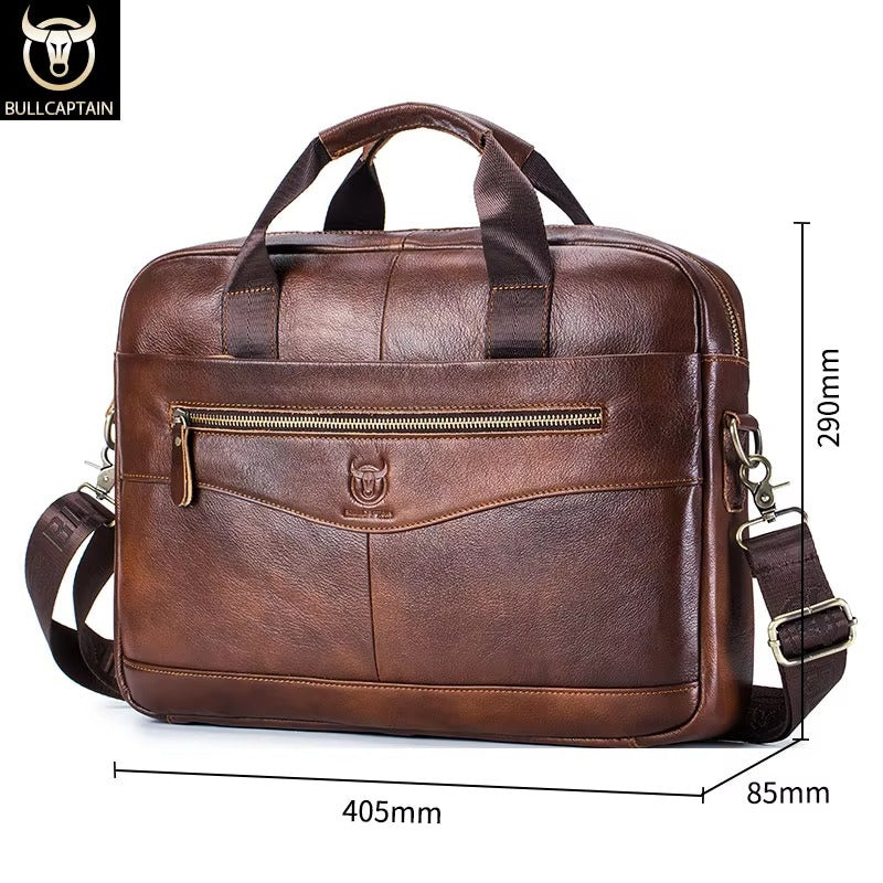 BULLCAPTAIN Briefcase Shoulder Messenger Bags Men's Genuine Leather 14-inch Laptop Bag's Men's Briefcase Office Business Handb