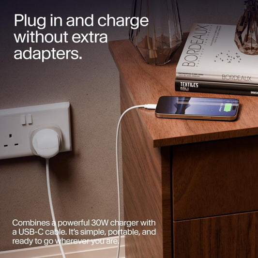 South PowerCord All-in-One 30W USB-C Fast Charger with Universal Compatibility– 4 ft Charging Cable + Wall Adapter Block with USB-C PD 3.0 for iPhone, iPad, Samsung, MacBook Air, and More, Dune