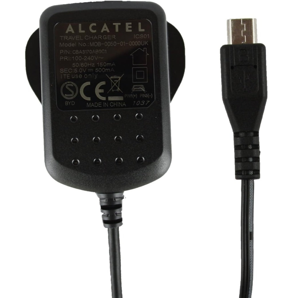 Genuine Alcatel Black 500 mAh 3 Pin Micro USB Mains Charger Suitable for Alcatel Pixi 3 ( 4.5 ), Pixi First & Pixi 4 ( 3.5 )