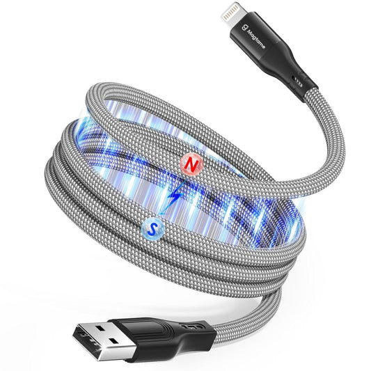 Magnetic Coiled iPhone Cord, 1M MFi Certified Lightning Cable Fast Charging