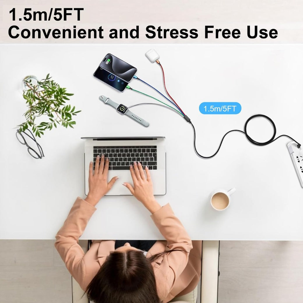 Multi Charger Cable for Apple Watch Charger/iPhone Charger, 4 in 2 Travel Essentials Cord for iWatch Ultra SE 11-1, iPhone 17-13, Android Phone,