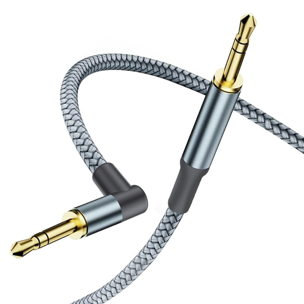 3.5mm to 3.5mm Aux Cable,1.2M Audio Aux Jack Adapter 90 Degree Nylon Braided Male to Male Auxiliary Cord Hi-Fi Lead Stereo Headphone Mini TRS Compatible with Car