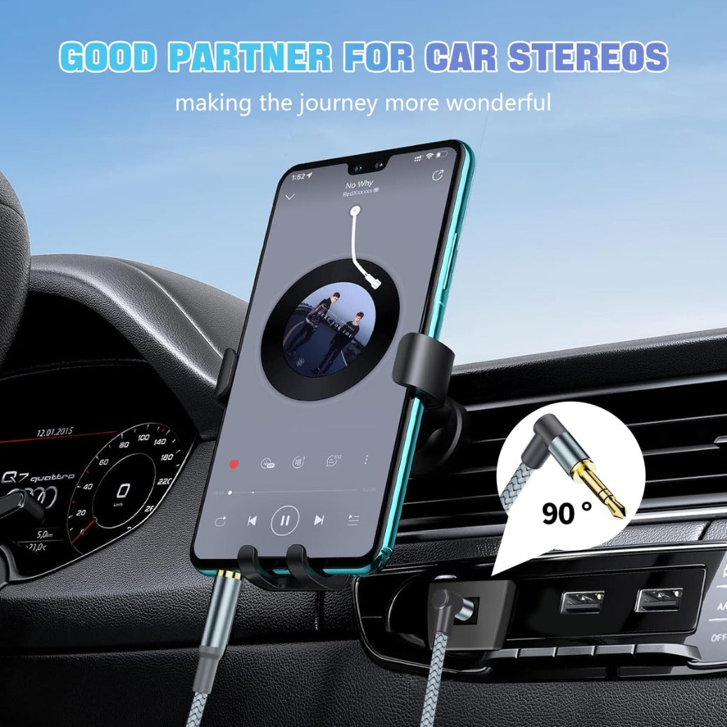 3.5mm to 3.5mm Aux Cable,1.2M Audio Aux Jack Adapter 90 Degree Nylon Braided Male to Male Auxiliary Cord Hi-Fi Lead Stereo Headphone Mini TRS Compatible with Car