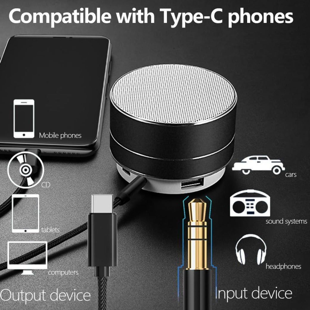 1M Nylon‑Braided USB‑C to 3.5 mm Stereo Audio Cable — Durable AUX Adapter for Ca