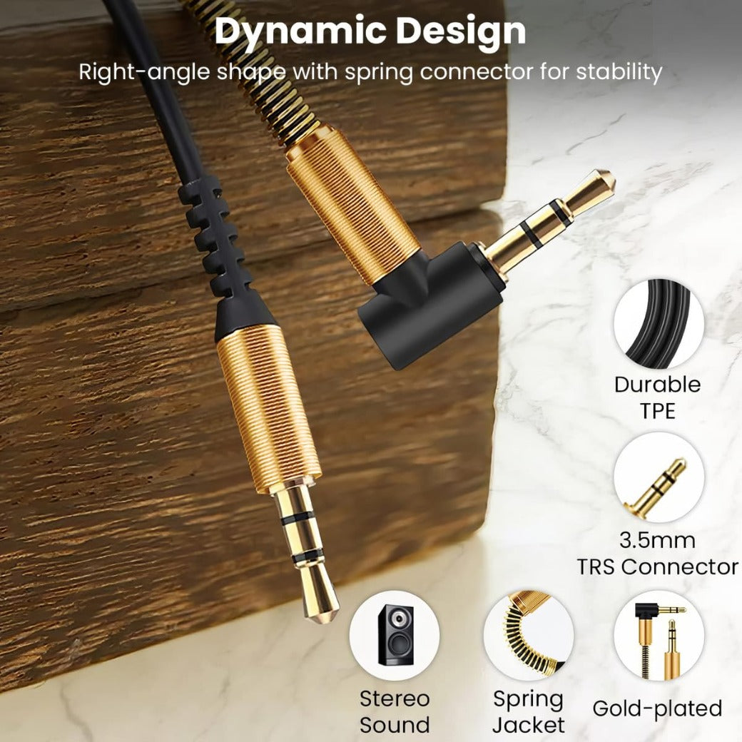 AUX Cable 2M, 3.5mm Right Angle Gold Plated Jack Audio Cable, Male to Male Auxiliary Cord Home Car Stereo Lead Compatible with Headphone MP3 Speaker iPhone iPad Smartphone Tablet PC Laptop