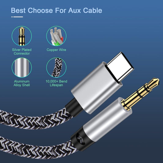 Aux Cable for iPhone in Car,1M USB Type C to 3.5mm Audio Aux Jack Cable,Car Stereo Cord Headphone Adapter for iPhone 17 16 15 Pro,Samsung Galaxy S25 S24 S23 S22 A16 A35 A55 Note 20,Pixel 9/8