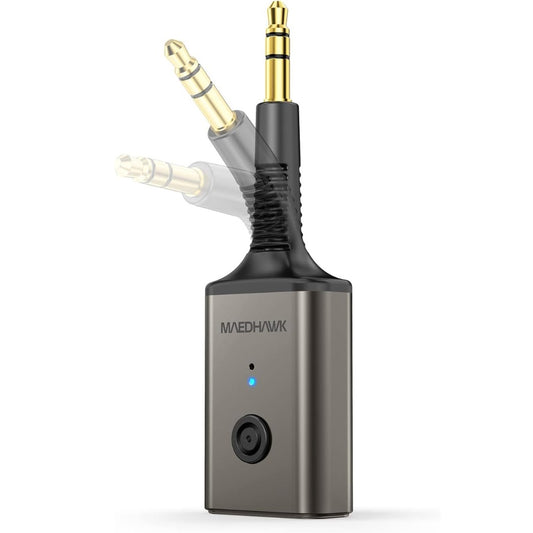 Aux Bluetooth 5.3 Receiver, Car Bluetooth Aux Adapter Rotatable 180° Wireless Audio for Car 3.5mm Jack Music Home Stereo Speaker Headphones (Handsfree Calls, 10H Battery Life