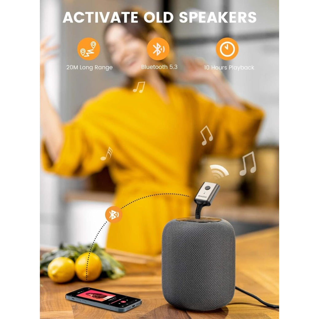 Aux Bluetooth 5.3 Receiver, Car Bluetooth Aux Adapter Rotatable 180° Wireless Audio for Car 3.5mm Jack Music Home Stereo Speaker Headphones (Handsfree Calls, 10H Battery Life