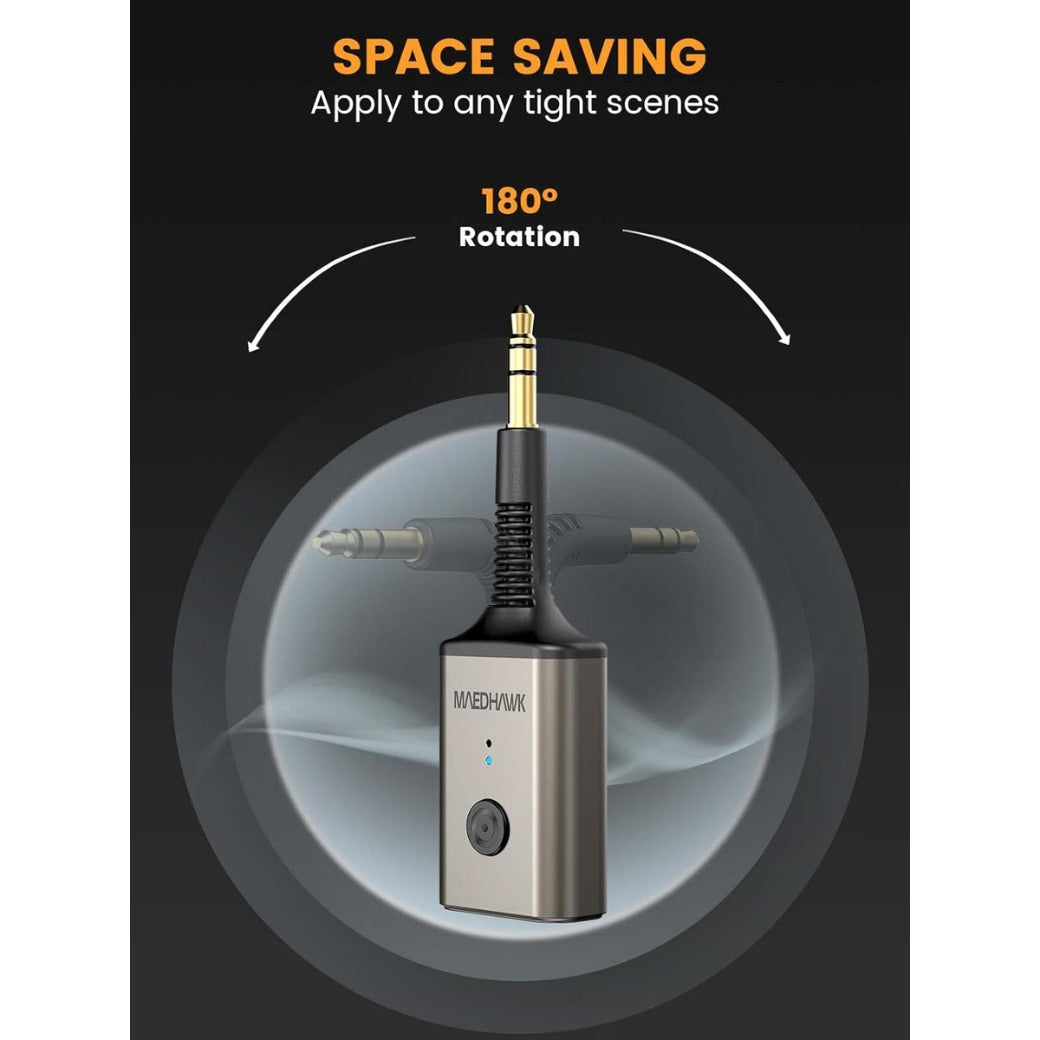 Aux Bluetooth 5.3 Receiver, Car Bluetooth Aux Adapter Rotatable 180° Wireless Audio for Car 3.5mm Jack Music Home Stereo Speaker Headphones (Handsfree Calls, 10H Battery Life