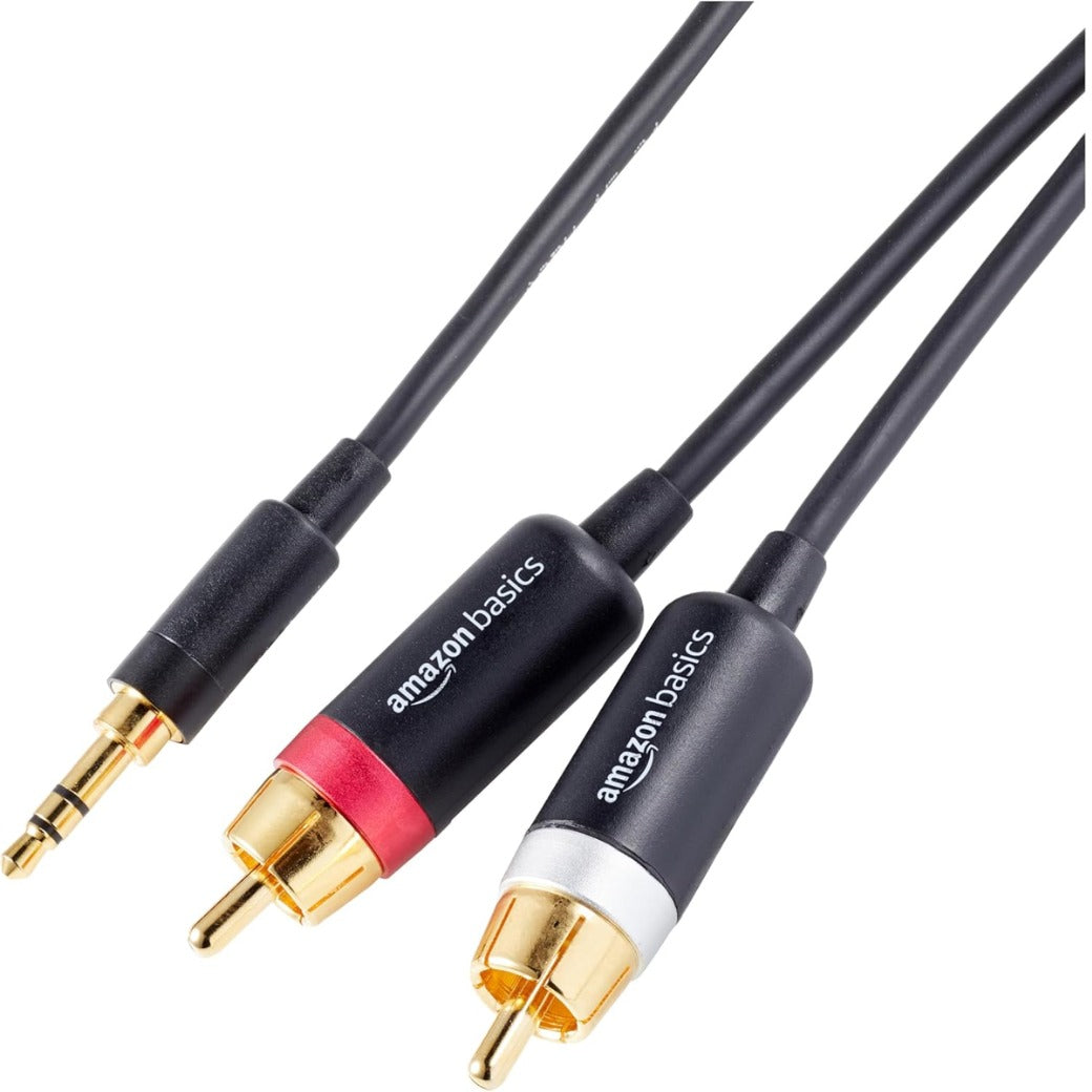 Amazon Basics 3.5 Aux to 2 x RCA Adapters, Audio Cable for Amplifiers, Active Speakers with Gold-Plated Plugs