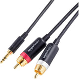 Amazon Basics 3.5 Aux to 2 x RCA Adapters, Audio Cable for Amplifiers, Active Speakers with Gold-Plated Plugs
