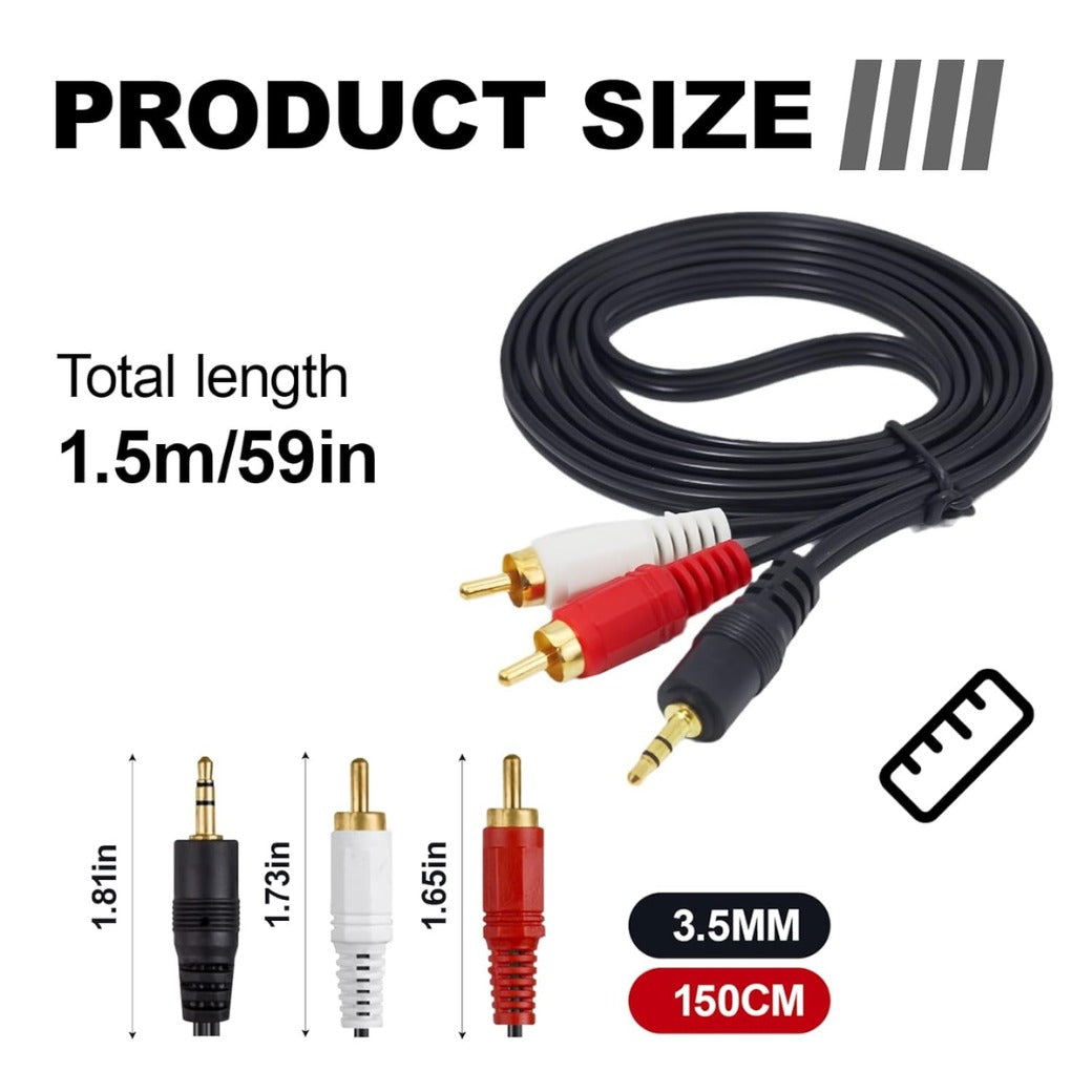 1 pcs 1.5m RCA to 3.5mm Aux Cable - phono to 3.5mm jack-Phono Mini Jack Stereo Lead-Premium Gold-Plated Phono to Jack Adapter