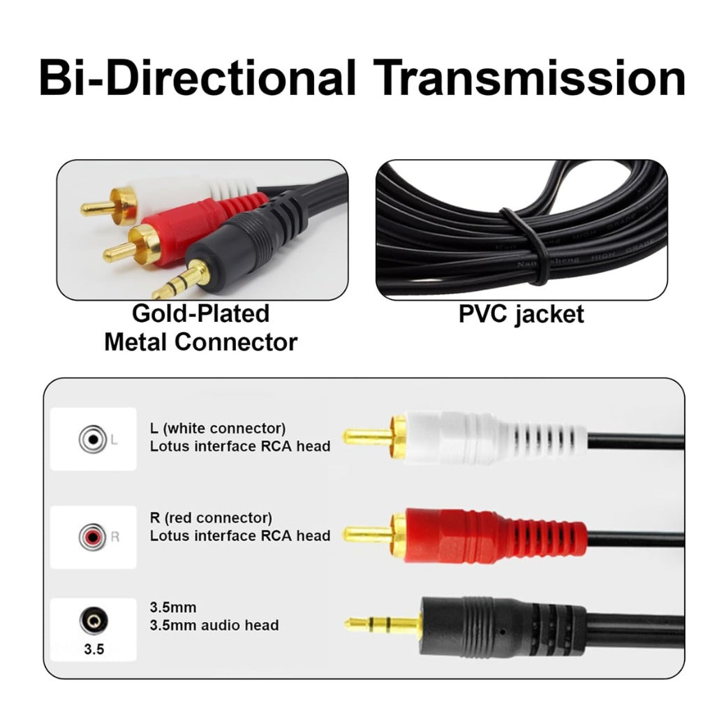 1 pcs 1.5m RCA to 3.5mm Aux Cable - phono to 3.5mm jack-Phono Mini Jack Stereo Lead-Premium Gold-Plated Phono to Jack Adapter