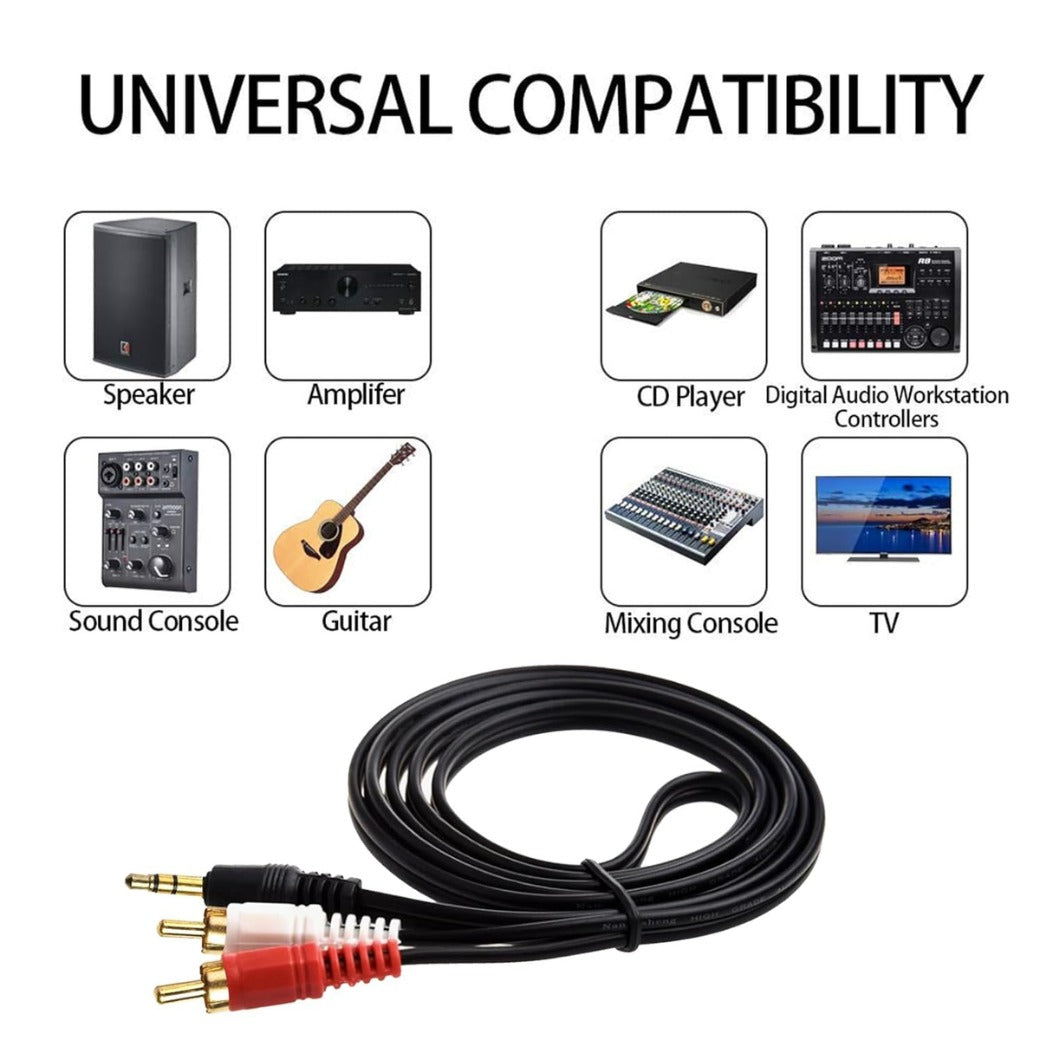 1 pcs 1.5m RCA to 3.5mm Aux Cable - phono to 3.5mm jack-Phono Mini Jack Stereo Lead-Premium Gold-Plated Phono to Jack Adapter
