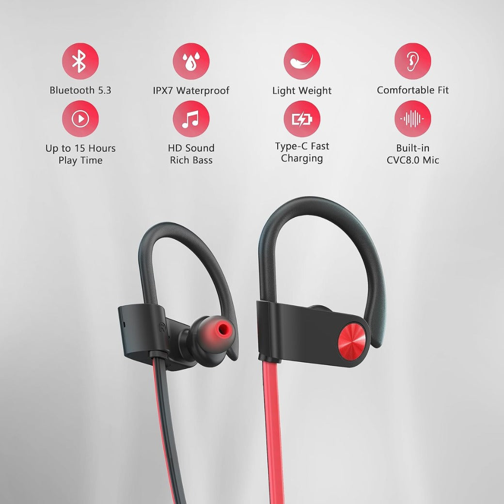 Bluetooth Headphones, Running Headphones Wireless Earbuds with Bluetooth 5.3 Chip IPX7 Waterproof Sport Earphones In-Ear 15 Hours Battery Sound Isolation Headsets for Gym/Outdoor/Sports/Workout/Yoga