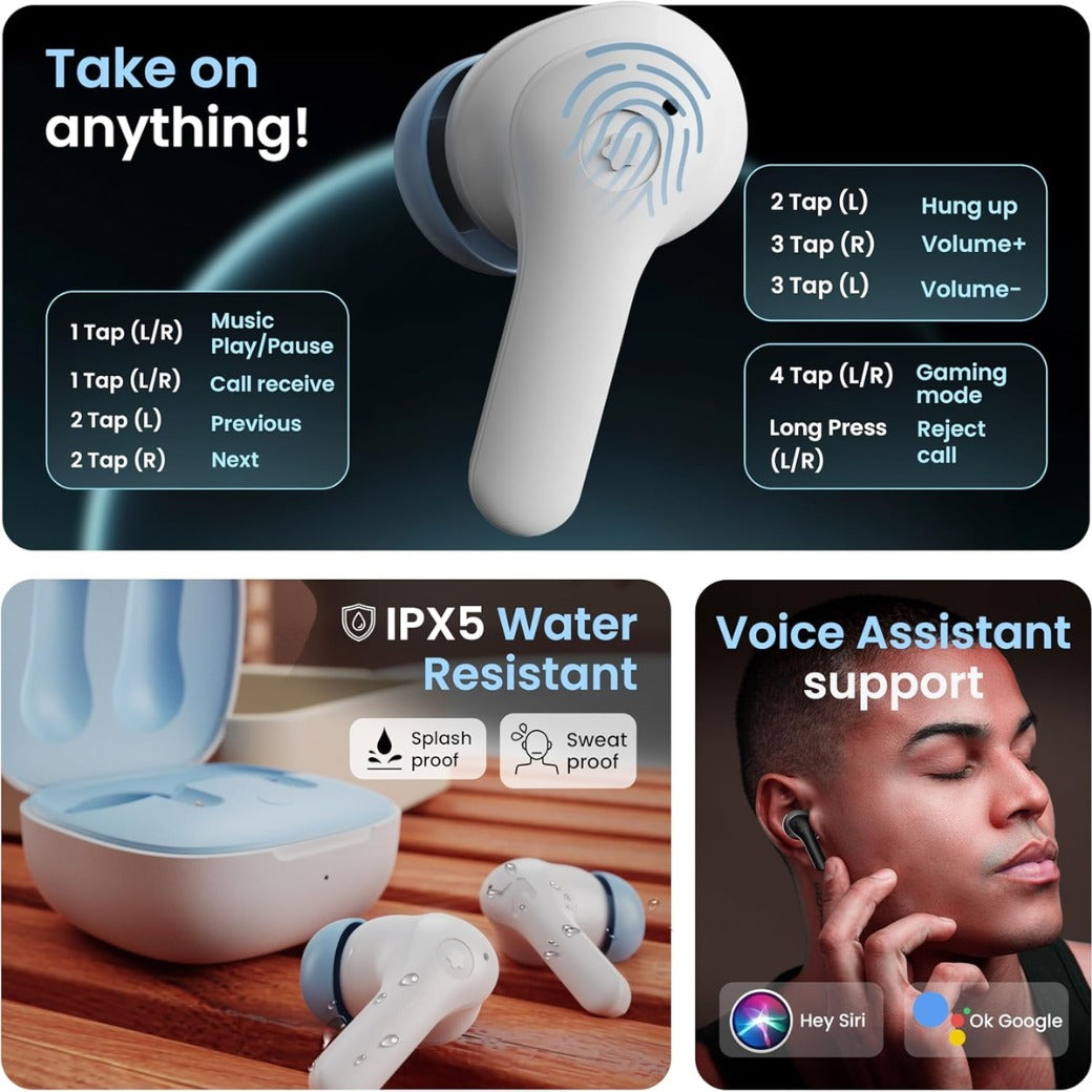 GOBOULT K10 Truly Wireless Bluetooth in Ear Earbuds with 50H Playtime, 4 Mic Clear Calling, 45ms Low Latency, 10mm Drivers, Touch Controls, Type-C Fast Charging