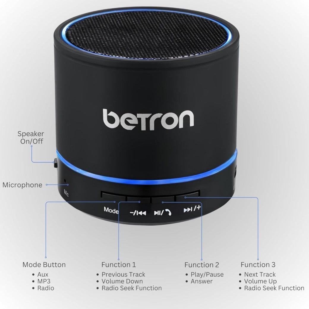 Betron KBS08 Bluetooth Speaker, Wireless, Portable, Mini, Blac