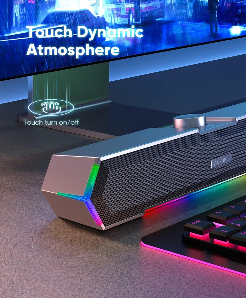 LENRUE G11 PC Speakers for Desktop, Touch Lights Computer Speakers with Surge Clear Sound, USB C/USB Powered for Computer Desktop PC Laptop Monitor