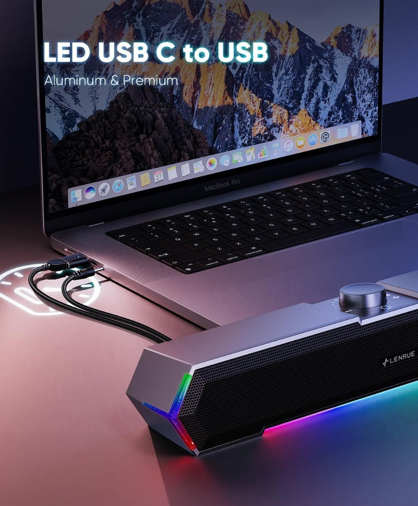 LENRUE G11 PC Speakers for Desktop, Touch Lights Computer Speakers with Surge Clear Sound, USB C/USB Powered for Computer Desktop PC Laptop Monitor