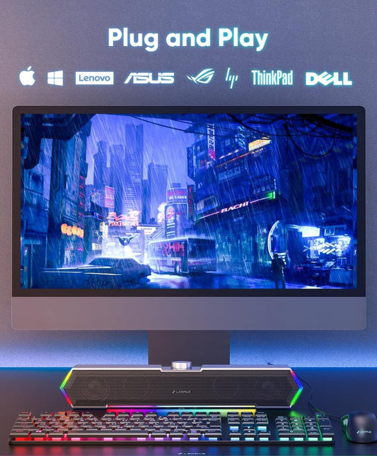 LENRUE G11 PC Speakers for Desktop, Touch Lights Computer Speakers with Surge Clear Sound, USB C/USB Powered for Computer Desktop PC Laptop Monitor