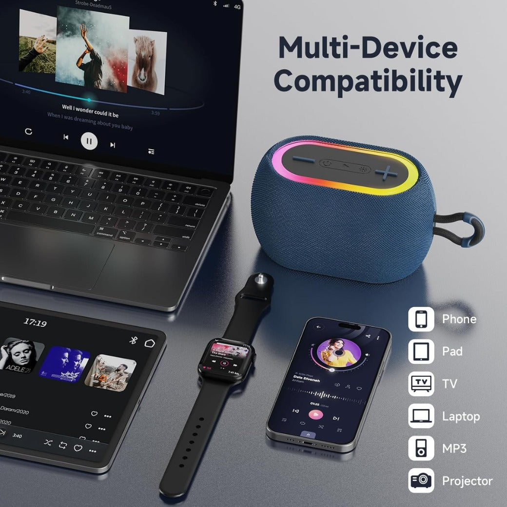 JYX Portable Bluetooth Speaker with 360° Stereo Sound, Bluetooth 5.3, 24H Playtime, TWS Pairing, RGB Lights, Waterproof Design - Perfect for Travel, Parties, Sports, Indoors & Outdoors