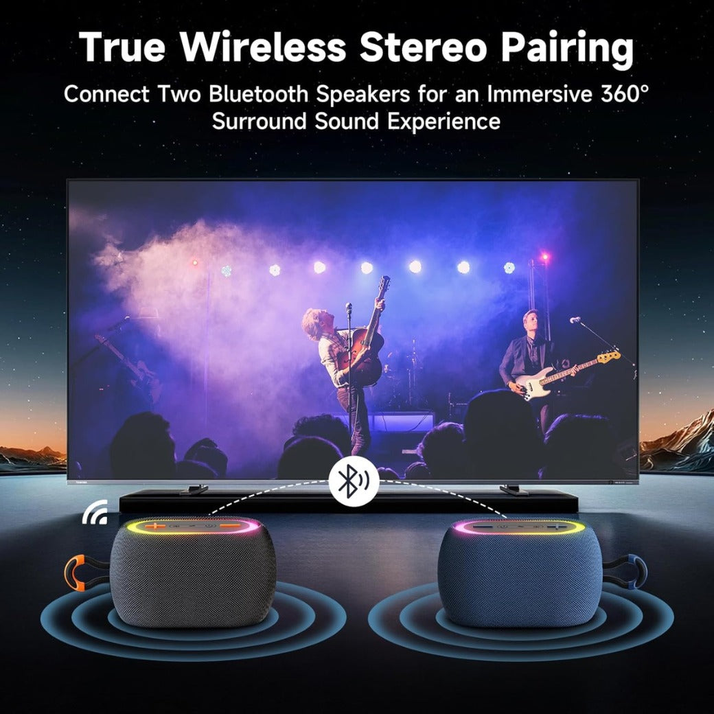 JYX Portable Bluetooth Speaker with 360° Stereo Sound, Bluetooth 5.3, 24H Playtime, TWS Pairing, RGB Lights, Waterproof Design - Perfect for Travel, Parties, Sports, Indoors & Outdoors