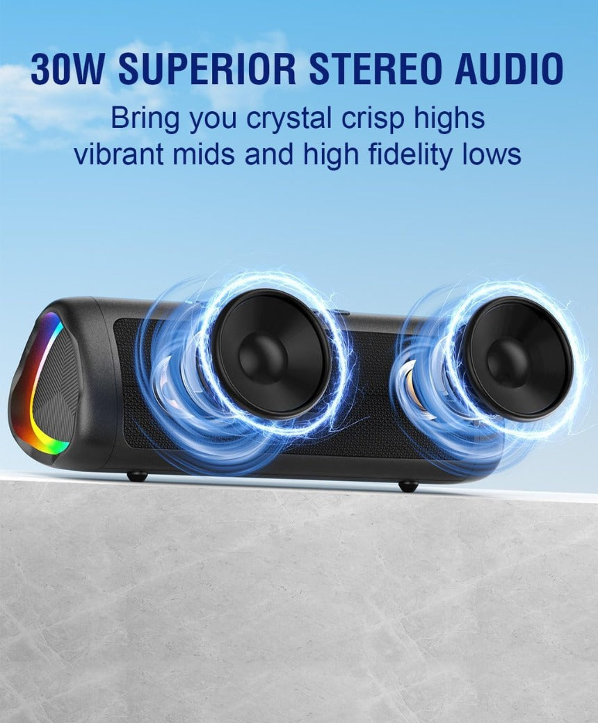 30W Bluetooth Speaker, Bluetooth 5.4 Speakers Wireless Bluetooth with RGB Lights, Louder Volume & Enhanced Bass, IP7 Waterproof, 24H Play, 30M Range for Home Party Camping Travel, Gift Ideas