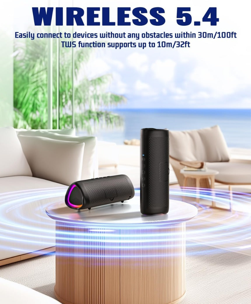 30W Bluetooth Speaker, Bluetooth 5.4 Speakers Wireless Bluetooth with RGB Lights, Louder Volume & Enhanced Bass, IP7 Waterproof, 24H Play, 30M Range for Home Party Camping Travel, Gift Ideas