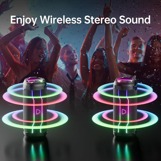 Portable Bluetooth Speaker with Loud Stereo Sound, Bluetooth 5.4 Speaker Wireless with RGB Lights