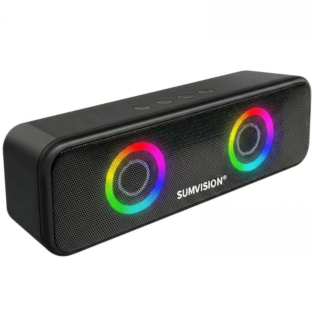 Sumvision Tekuno Portable Bluetooth Speaker True Wireless Stereo Speakers Chroma LED 24Hr 1200mAh Long Life Battery Bluetooth 5.3 USB C Fast Charge Enhance Bass Drop Protect UK Design UK Tech Support