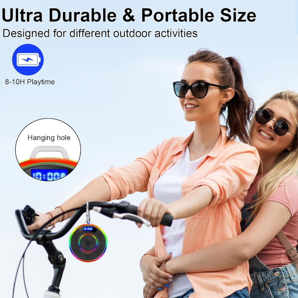 Bluetooth Shower Speaker with IPX7 Waterproof, Bluetooth Speaker with HD Stereo Sound, Built-in Mic Portable Wireless Speaker with Dynamic Lights 10H Playtime, for Outdoor Kitchen Gifts Golf, Black