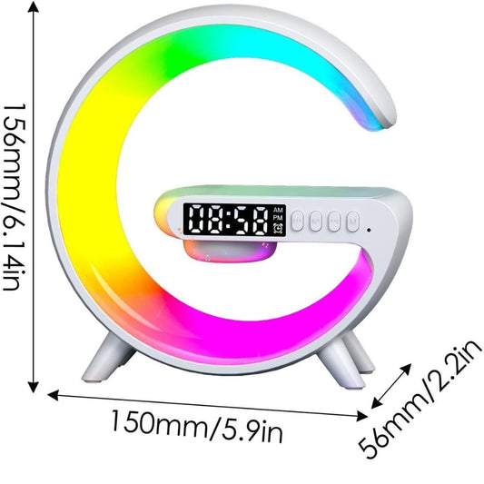 Wireless Speaker, G Shape Table Lamp,Atmosphere Night Light with Wireless Charging Function, Bedside Lamp with Alarm Clock & Charging Function,Gifts