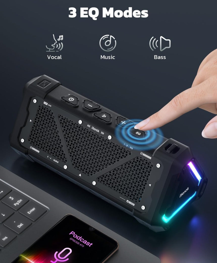 RIENOK S11 Bluetooth Speaker 30W Wireless Portable IPX7 Waterproof Speaker with 3 EQ Modes USB Audio Mode 24H Playtime Bluetooth 5.3 TF Card Up to 32G Speakers for Home Garden Party Camping Travel