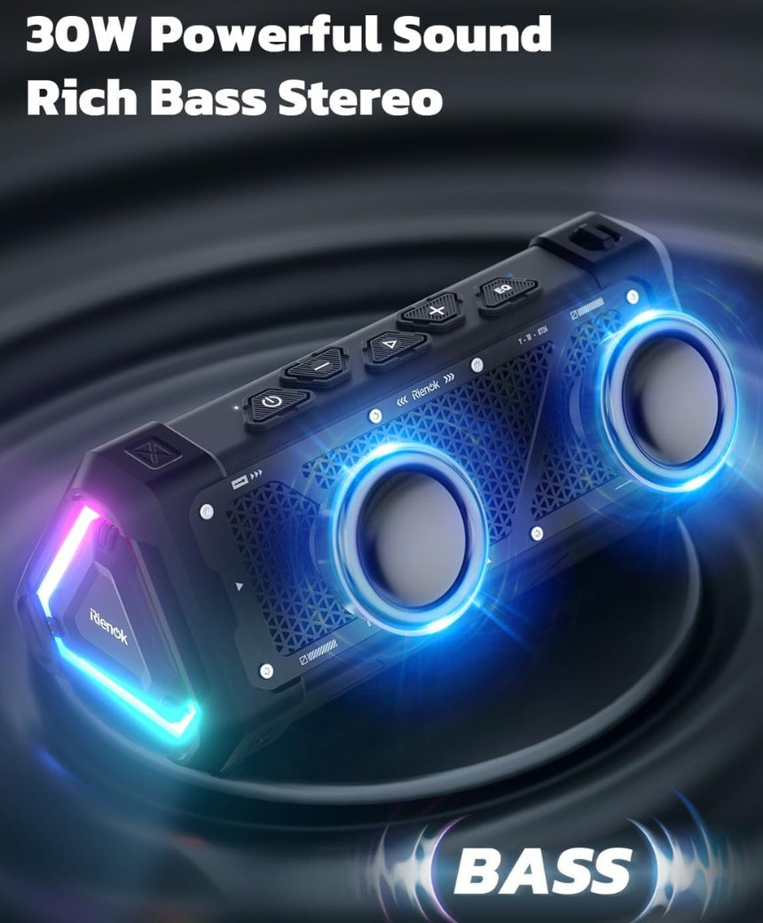 RIENOK S11 Bluetooth Speaker 30W Wireless Portable IPX7 Waterproof Speaker with 3 EQ Modes USB Audio Mode 24H Playtime Bluetooth 5.3 TF Card Up to 32G Speakers for Home Garden Party Camping Travel