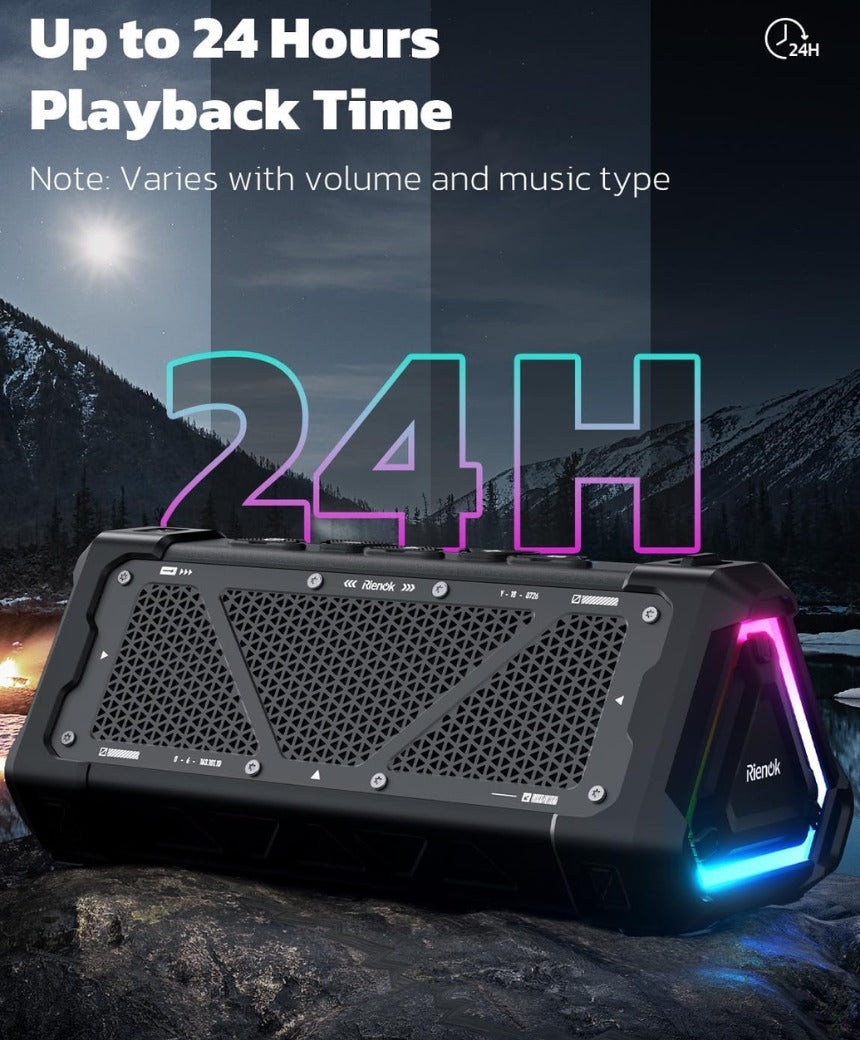 RIENOK S11 Bluetooth Speaker 30W Wireless Portable IPX7 Waterproof Speaker with 3 EQ Modes USB Audio Mode 24H Playtime Bluetooth 5.3 TF Card Up to 32G Speakers for Home Garden Party Camping Travel