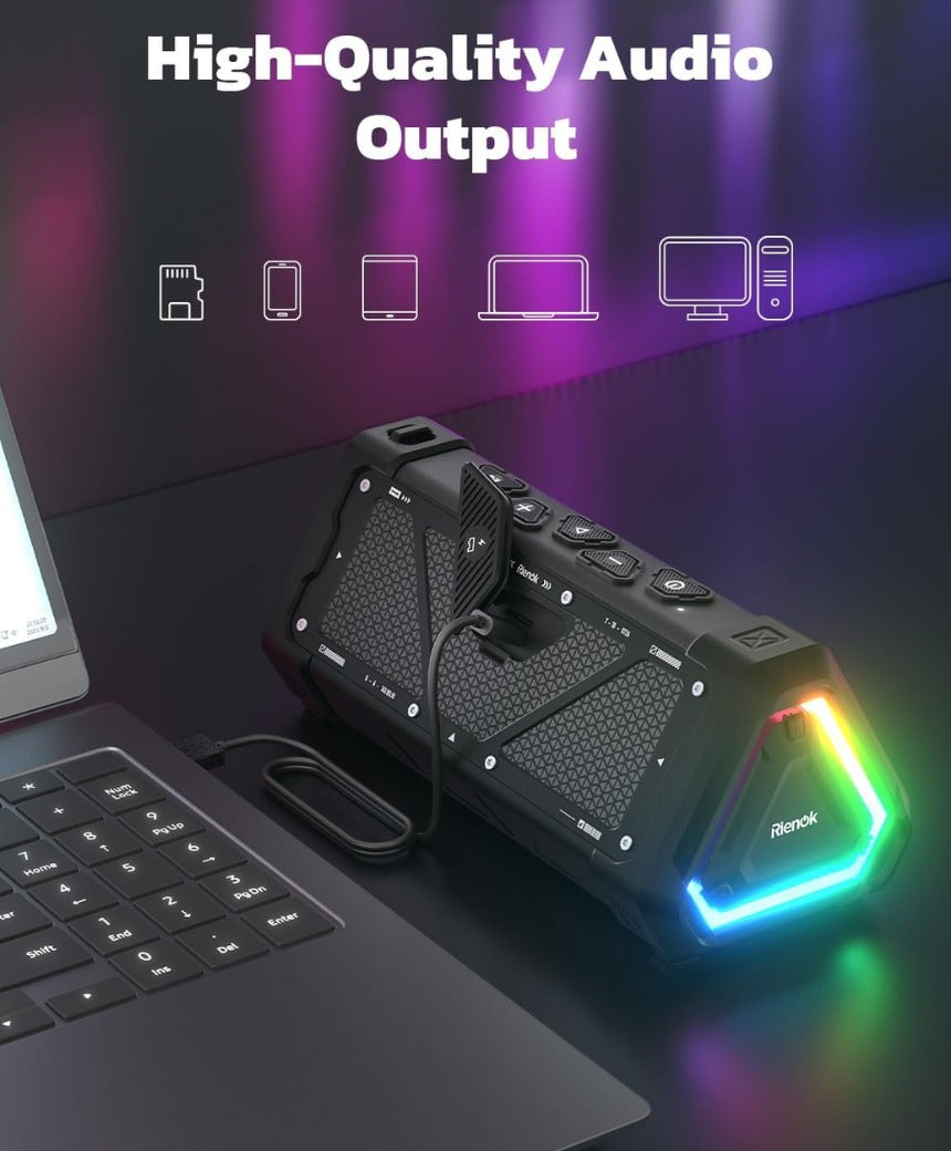 RIENOK S11 Bluetooth Speaker 30W Wireless Portable IPX7 Waterproof Speaker with 3 EQ Modes USB Audio Mode 24H Playtime Bluetooth 5.3 TF Card Up to 32G Speakers for Home Garden Party Camping Travel