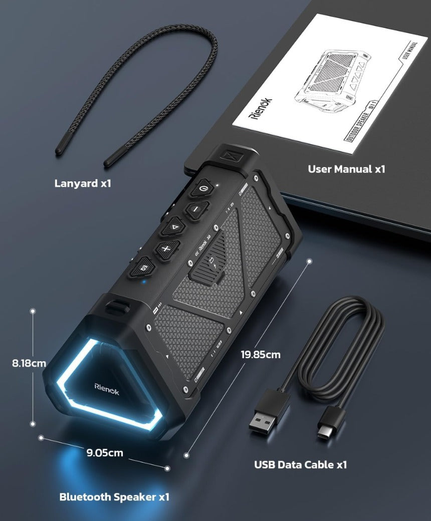 RIENOK S11 Bluetooth Speaker 30W Wireless Portable IPX7 Waterproof Speaker with 3 EQ Modes USB Audio Mode 24H Playtime Bluetooth 5.3 TF Card Up to 32G Speakers for Home Garden Party Camping Travel