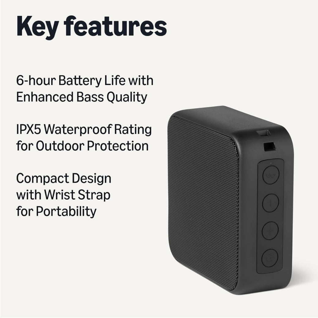 Basics Bluetooth Speaker Wireless, 6 Hour Playtime, IPX5 Waterproof, for Home, Outdoor, Compact Size, Black