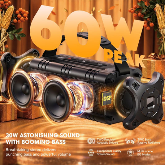 W-KING Bluetooth Speaker, (60W PEAK) 30W RMS Portable Loud Speakers Wireless Bluetooth, IPX6 Waterproof Outdoor Speakers, 24H, EQ, AUX, TF Card, USB Playback, Powerful Speaker for Home, Party, Camping
