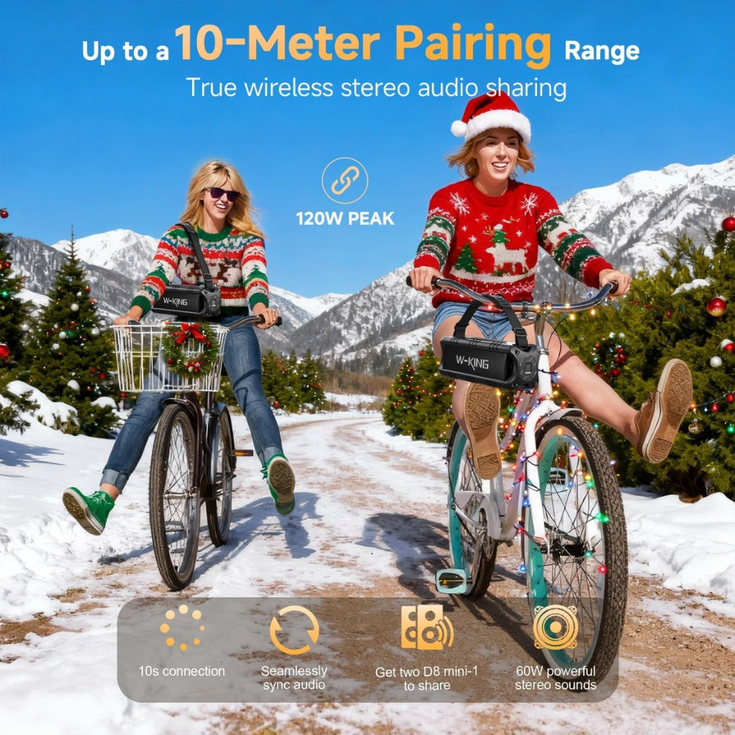 W-KING Bluetooth Speaker, (60W PEAK) 30W RMS Portable Loud Speakers Wireless Bluetooth, IPX6 Waterproof Outdoor Speakers, 24H, EQ, AUX, TF Card, USB Playback, Powerful Speaker for Home, Party, Camping