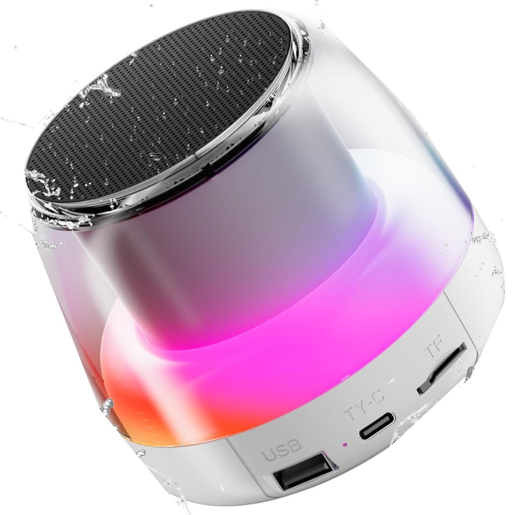 Portable Bluetooth Speaker, New Wireless Speaker Bluetooth 5.3 with RGB LED Light, Dual Pairing, HiFi Stereo Sound, TF Card Support, Mini Portable Speakers for Travel, Outdoor, Party, Beach, White