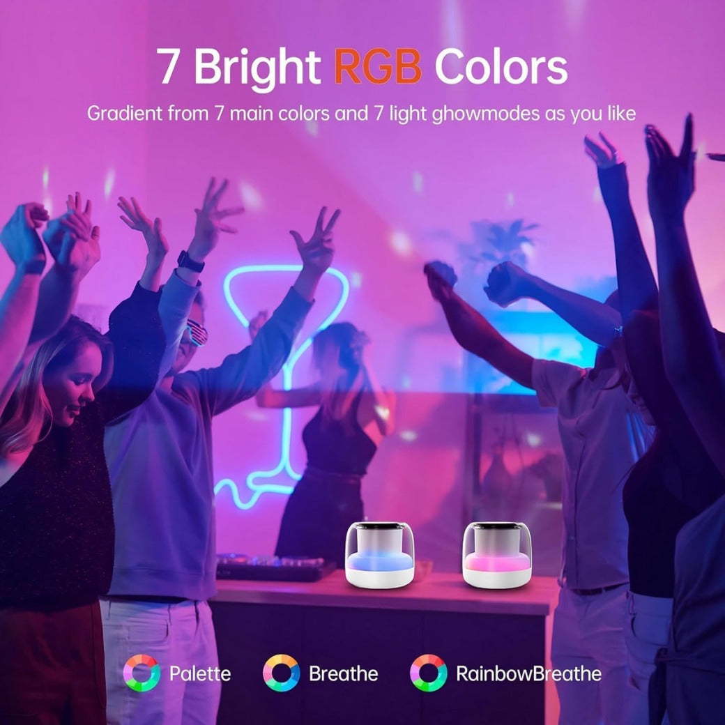 Portable Bluetooth Speaker, New Wireless Speaker Bluetooth 5.3 with RGB LED Light, Dual Pairing, HiFi Stereo Sound, TF Card Support, Mini Portable Speakers for Travel, Outdoor, Party, Beach, White