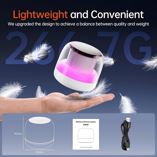 Portable Bluetooth Speaker, New Wireless Speaker Bluetooth 5.3 with RGB LED Light, Dual Pairing, HiFi Stereo Sound, TF Card Support, Mini Portable Speakers for Travel, Outdoor, Party, Beach, White