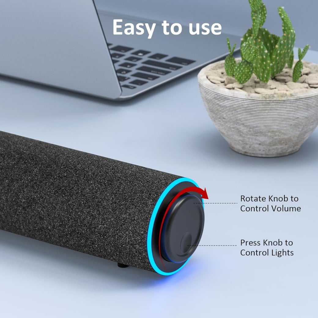 Computer Speakers, USB Powered PC Speakers with Blue LED Lights, Enhanced-Stereo Soundbar for Computer Monitor,3.5mm Aux Input & Volume Knob PC Soundbar for Desktop PC Laptop Monitor Smartphone.