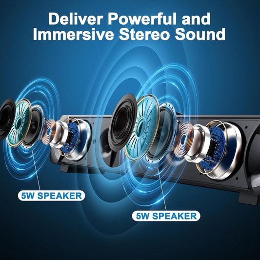 USB Computer Speaker, RGB Desktop Soundbar, Wired Sound Bar with Standard 3.5mm AUX jack and USB Interface, PC Speakers for Desktop, Laptop, MP4, Plug and Play