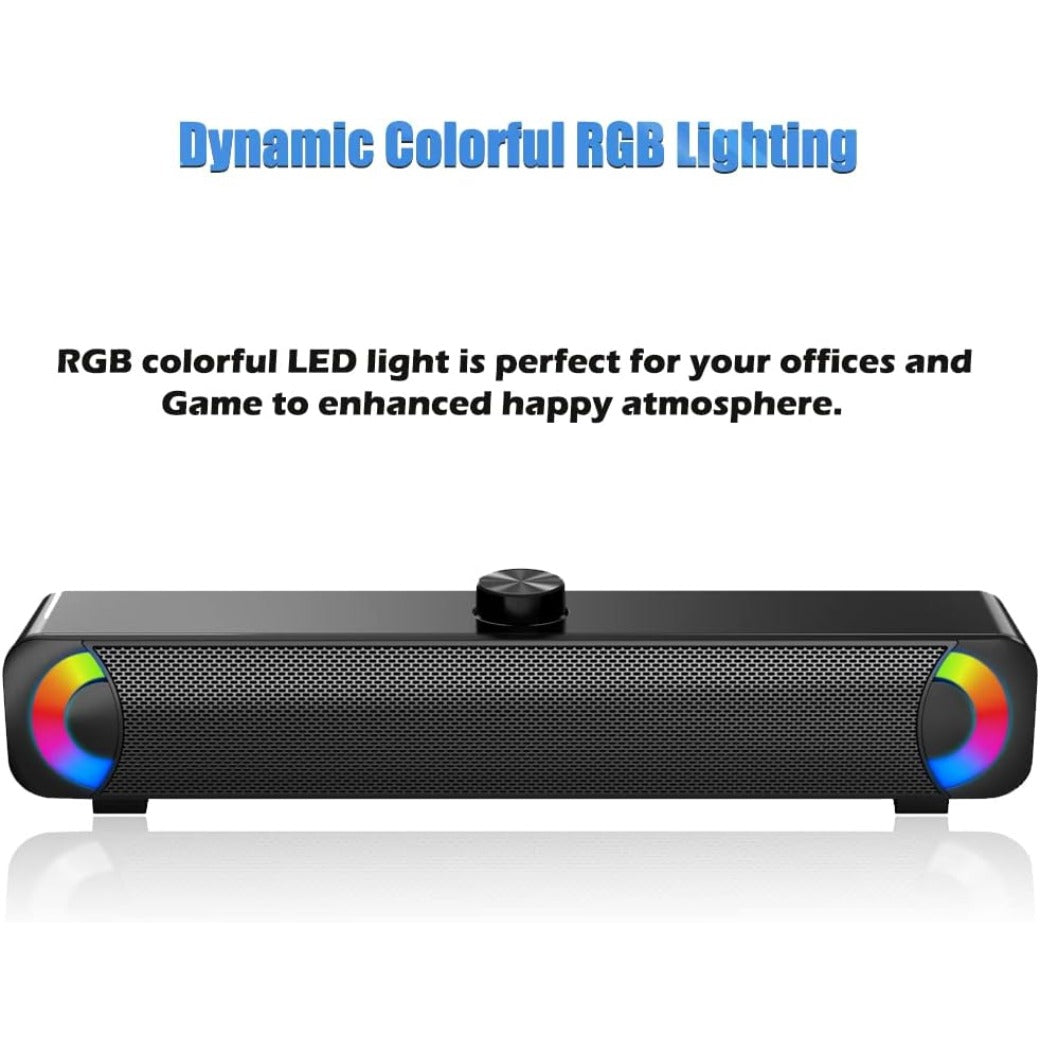 USB Computer Speaker, RGB Desktop Soundbar, Wired Sound Bar with Standard 3.5mm AUX jack and USB Interface, PC Speakers for Desktop, Laptop, MP4, Plug and Play