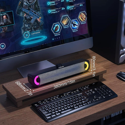 USB Computer Speaker, RGB Desktop Soundbar, Wired Sound Bar with Standard 3.5mm AUX jack and USB Interface, PC Speakers for Desktop, Laptop, MP4, Plug and Play