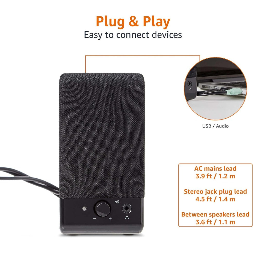 Amazon Basics Computer Speakers For Desktop or Laptop PC, USB-Powered, Black