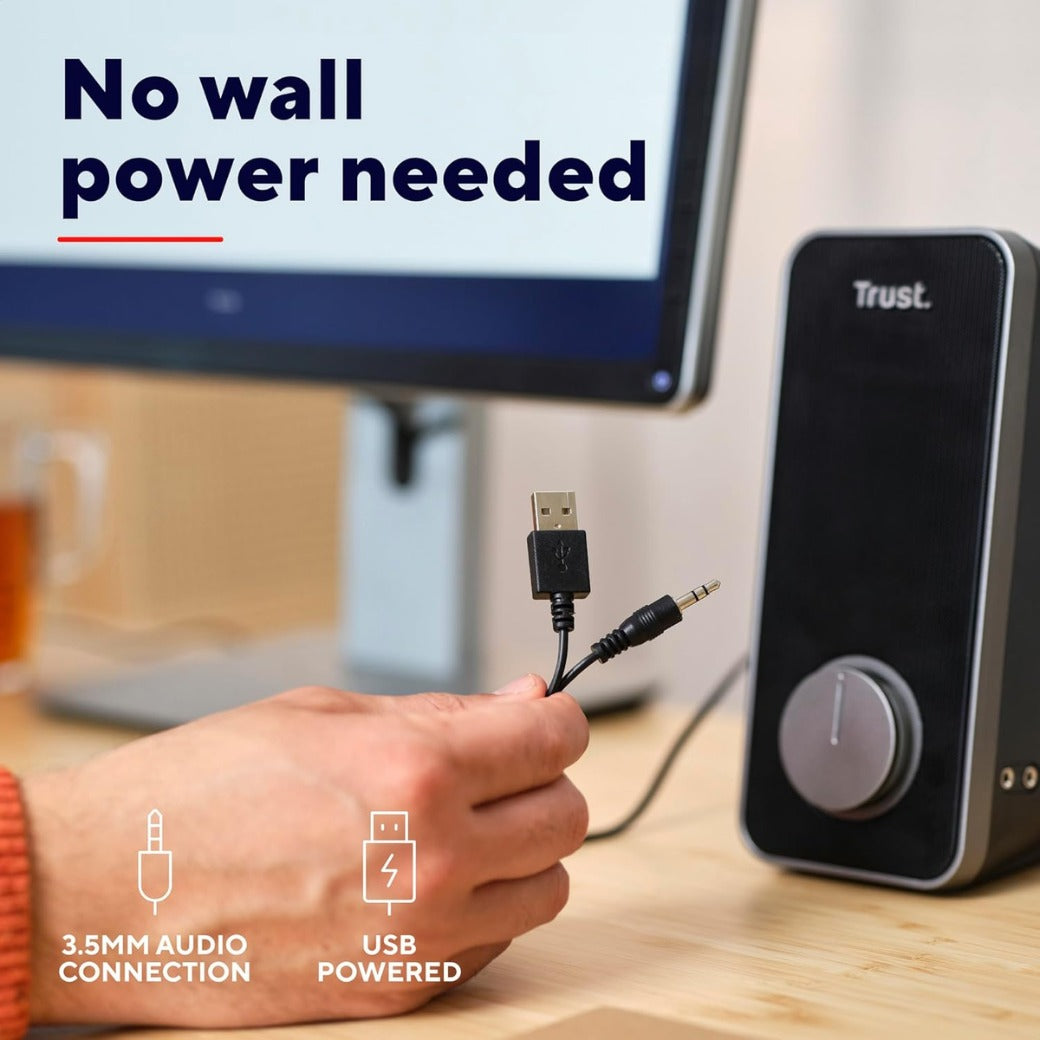 Trust Arys 2.0 PC Speakers, 28 W Peak Power, 3.5 mm Aux, USB Powered, Volume Control, Headphone Connection, Stereo Computer Speaker Set for Desktop, Laptop, Tablet, Phone - Black