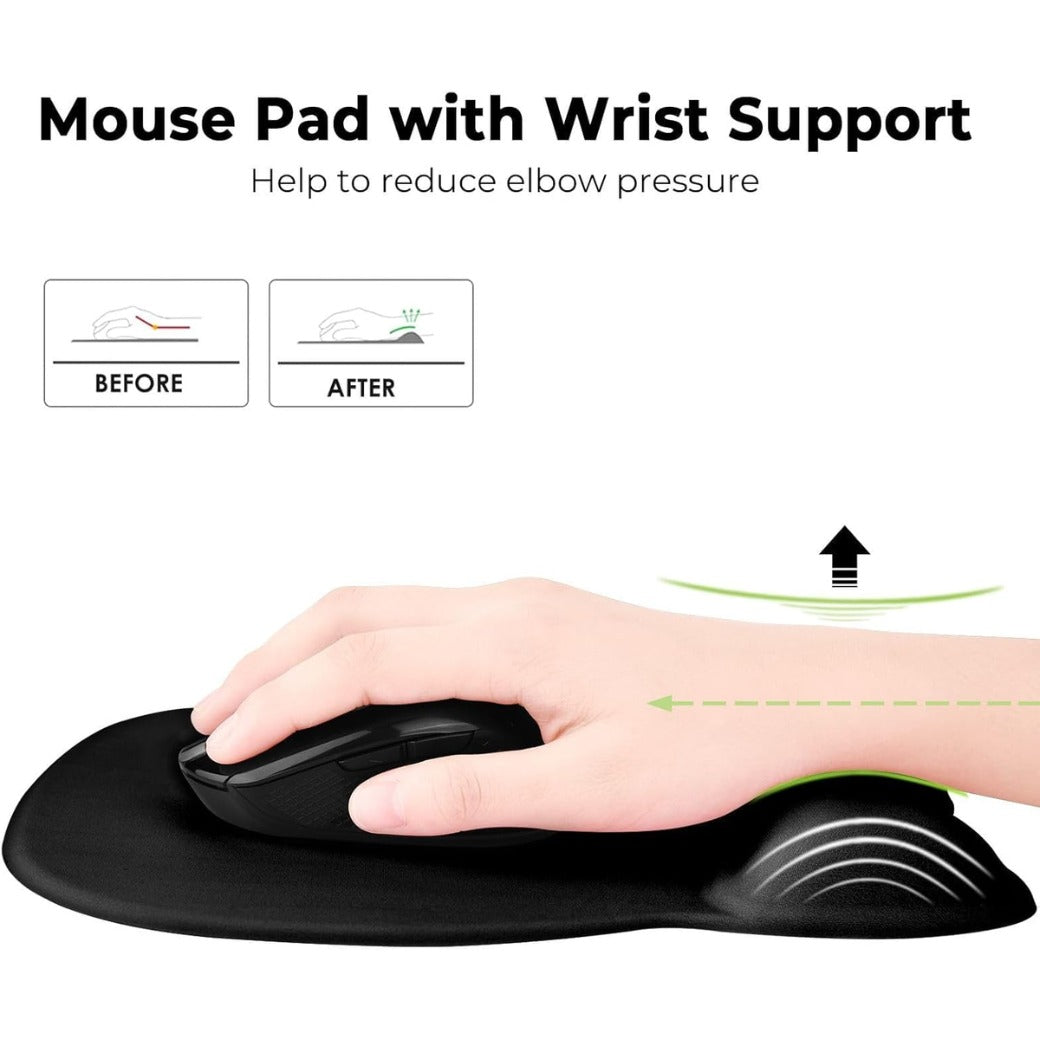 Mouse Pad with Memory Foam Rest, 4mm Ergonomic Mouse Mat, Mousepad with Wrist Support & Non-Slip Rubber Base, Ultra Thin Wear Resistant Home & Office Desk Accessories for PC Laptop